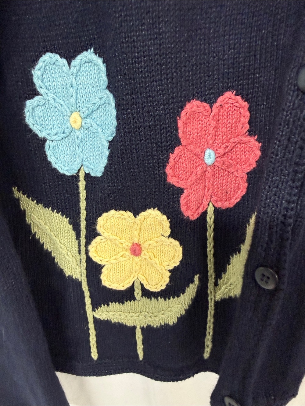 Christopher & Banks Navy Cardigan with Blue, Pink, and Yellow Floral embroidered - Picture 3 of 5